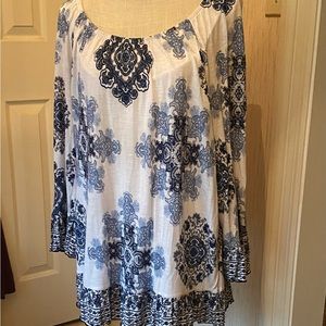 PRICE DROP I.N.C. Tunic Top with Ruffle, Ruffle Bell Sleeves, Rayon, Size XL